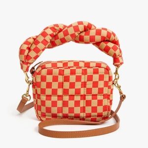 Clare V Red and Cream Checkered Crossbody Bag